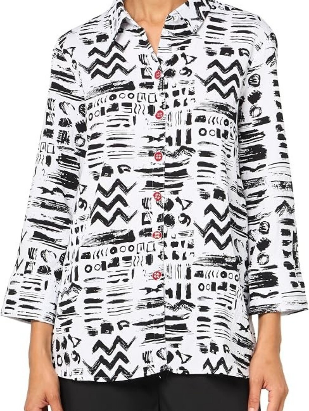 NWOT ALI MILES Button Up Tunic Women's 1X Pockets Enamel Buttons Back Zip Art